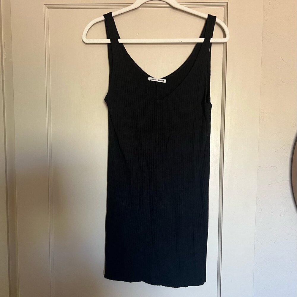 REFORMATION JEANS BLACK RIBBED KNIT DOUBLE VNECK TANK MINI DRESS